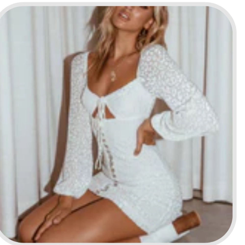 Princess Polly White Off The Shoulder Long Sleeve Cheetah Mini Dress